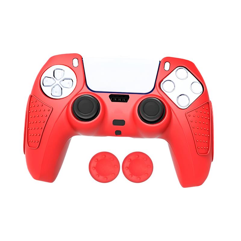 Hicle Red Silicone Cover for PS5 Controller with Anti-Slip Grip and 2 Thumb Grips – Soft Rubber Protective Case for DualSense Gamepad